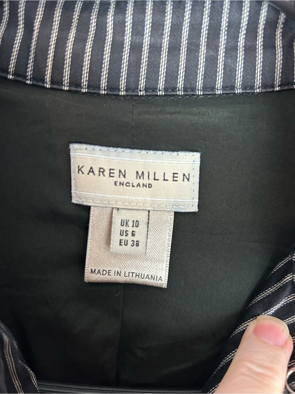 Karen Millen England Pinstripe Shirt Dress US 6 Black Silver Studded Collar - Picture 5 of 11